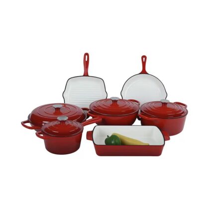Enamel Cast Iron Cookware Cooking Pot Casserole Set,red,11 pcs