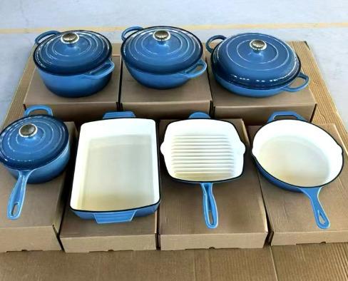 Enamel Cast iron cookware cooking pots casserole set Blue 11pcs
